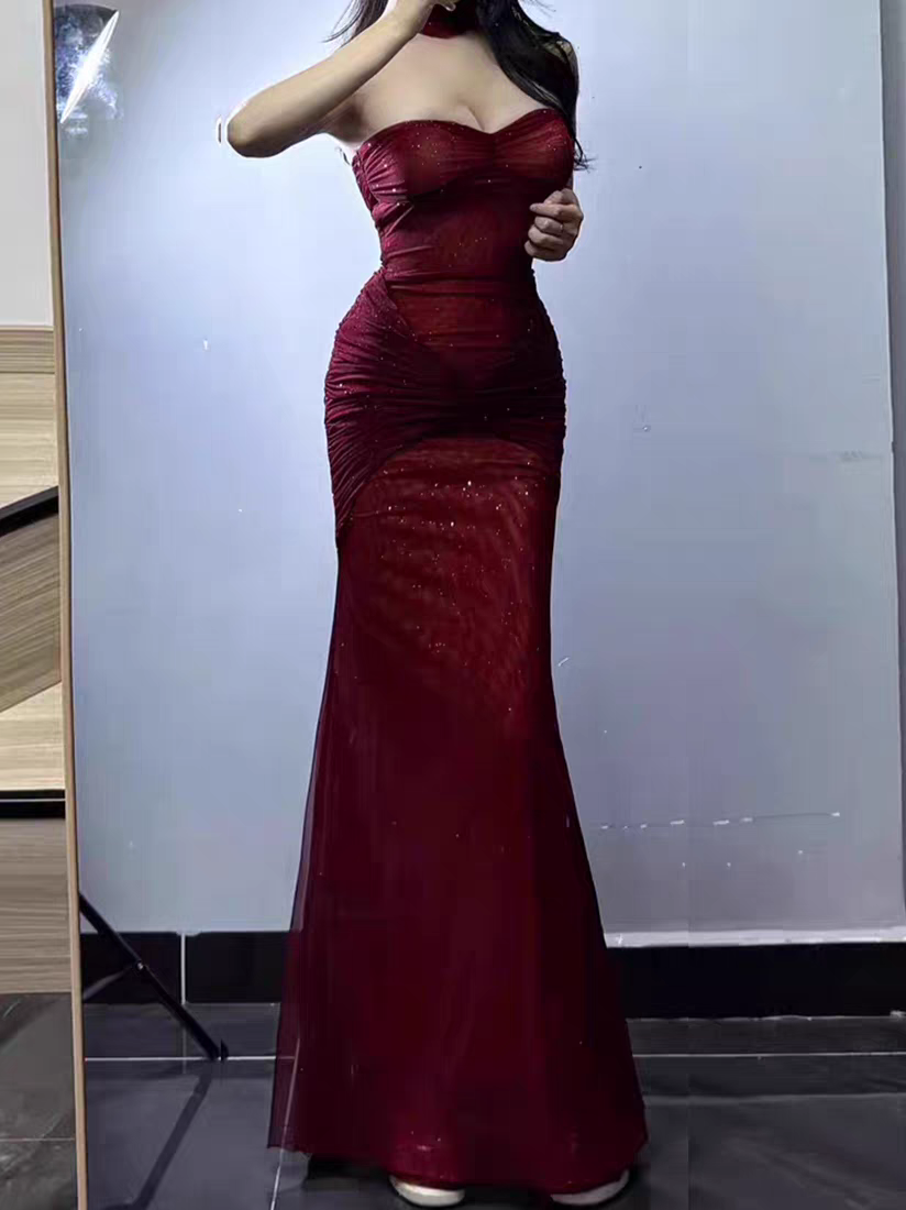 Robe de bal longue et scintillante sans bretelles, robe fourreau pour fête d'anniversaire, J2723