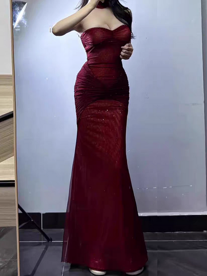 Robe de bal longue et scintillante sans bretelles, robe fourreau pour fête d'anniversaire, J2723