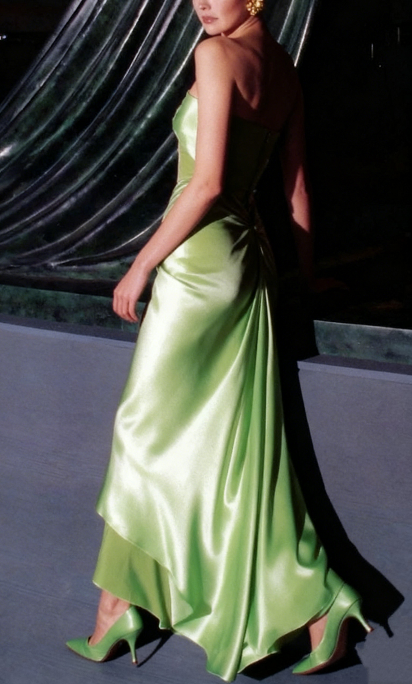 Strapless Green Sheath Long Evening Dress Satin Velvet Prom Dress J2586