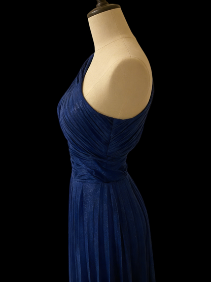 One Shoulder A Line Royal Blue Shiny Tulle Prom Dress J2815