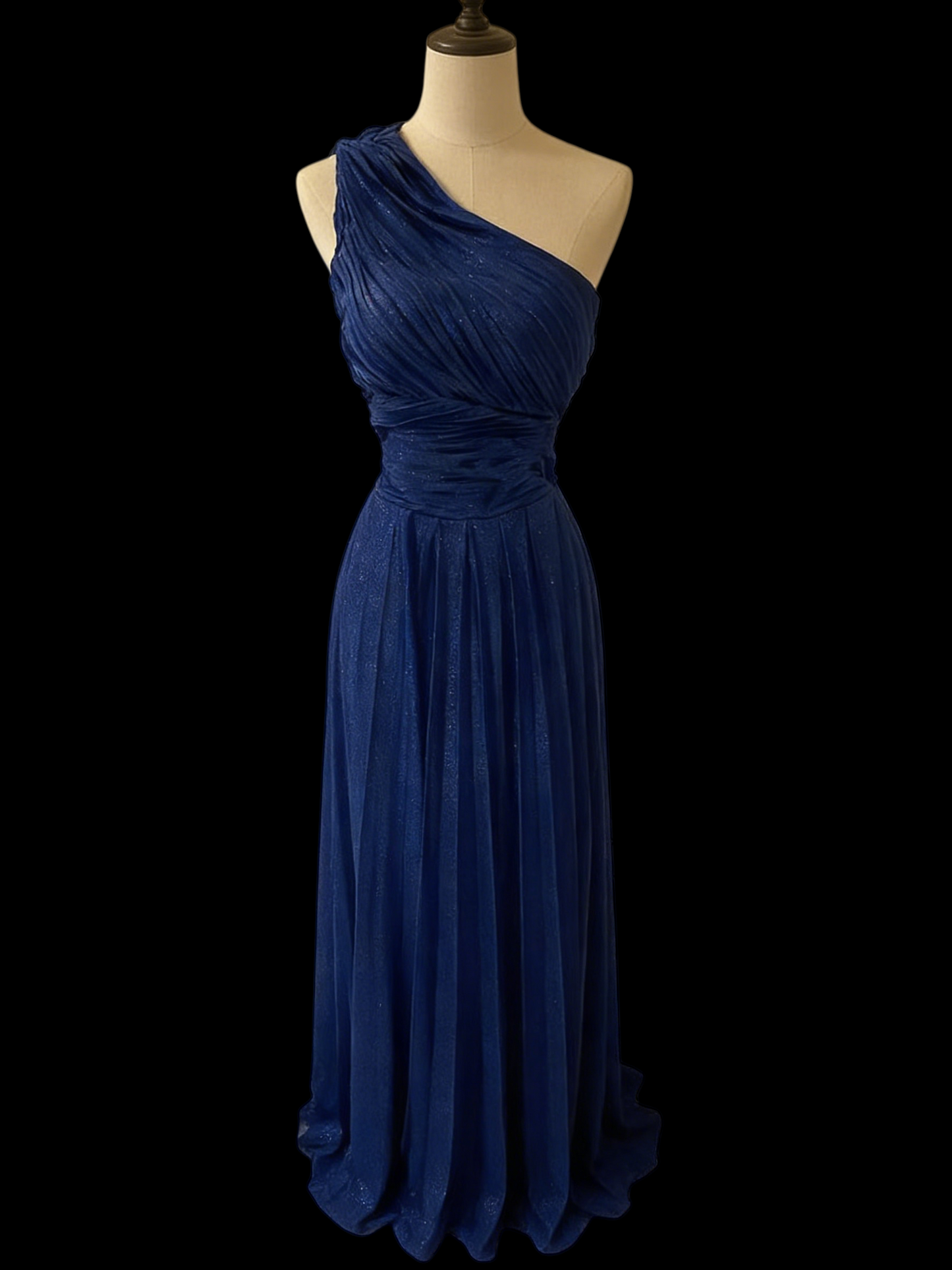 One Shoulder A Line Royal Blue Shiny Tulle Prom Dress J2815