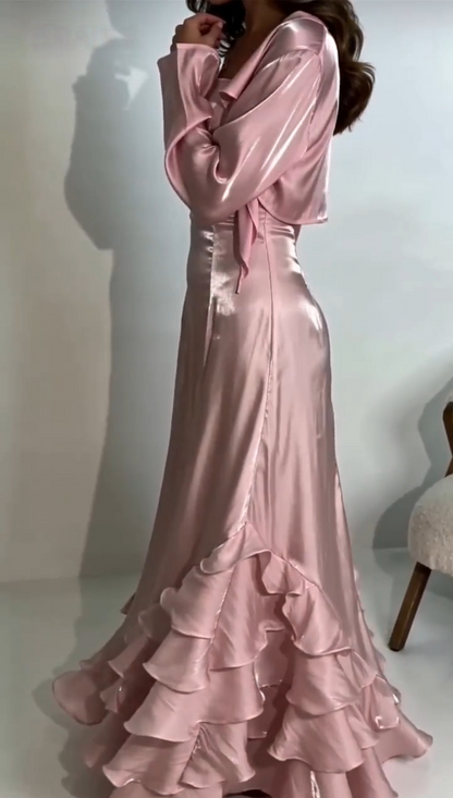 Spaghetti Straps A Line Ruffled Long Prom Dresses J2846