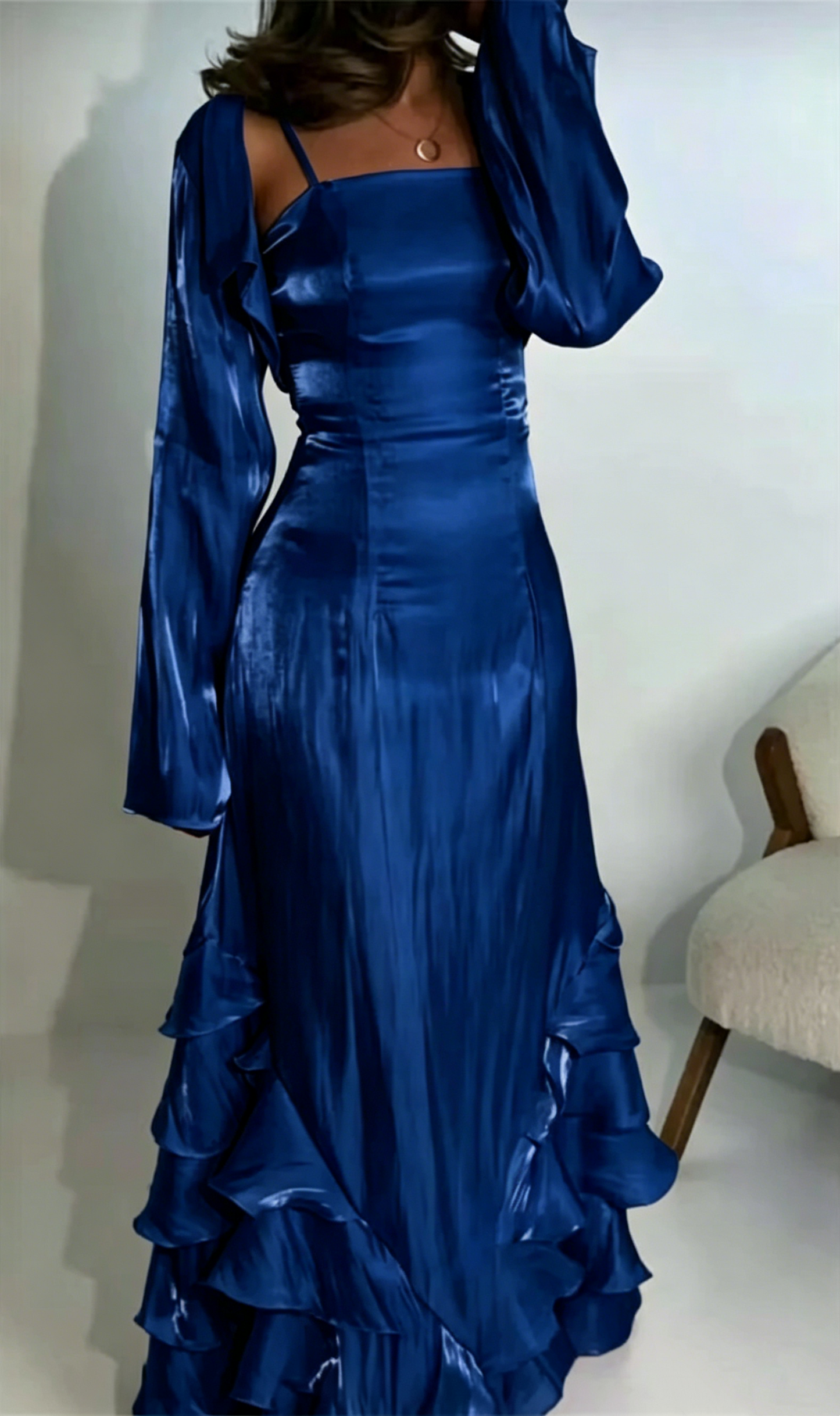 Spaghetti Straps A Line Ruffled Long Prom Dresses J2846