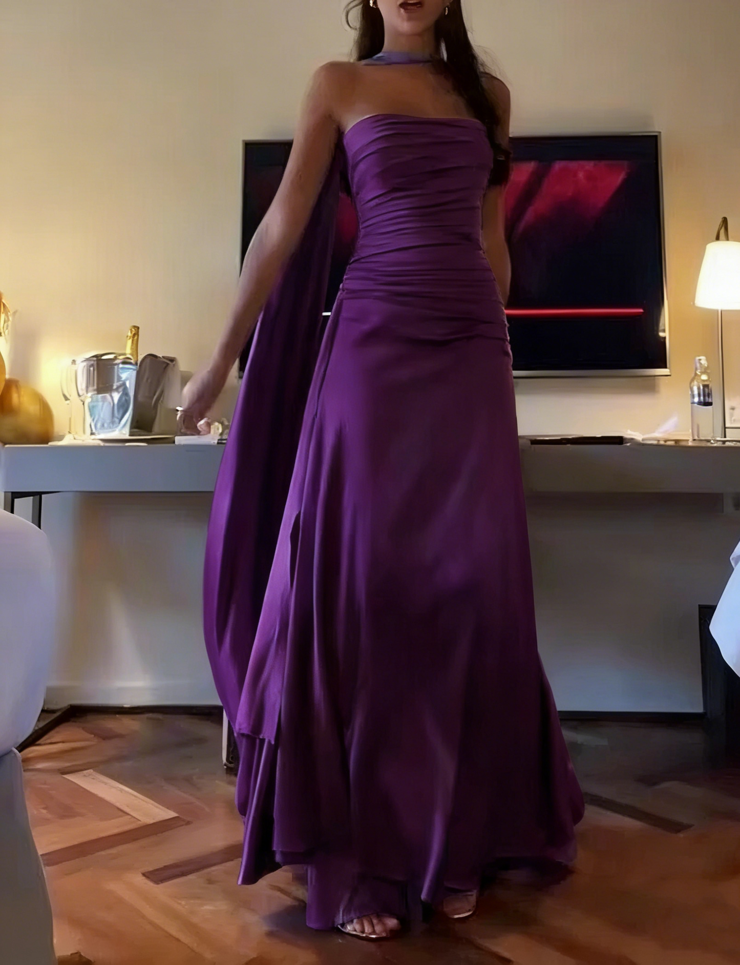 Robe de bal longue en satin bleu sans bretelles, coupe trapèze, tenue de soirée formelle J2877