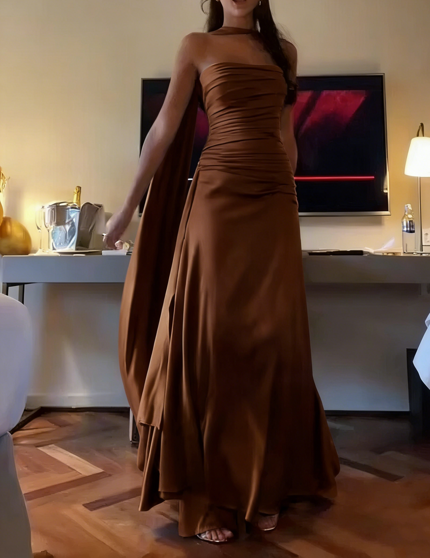 Robe de bal longue en satin bleu sans bretelles, coupe trapèze, tenue de soirée formelle J2877