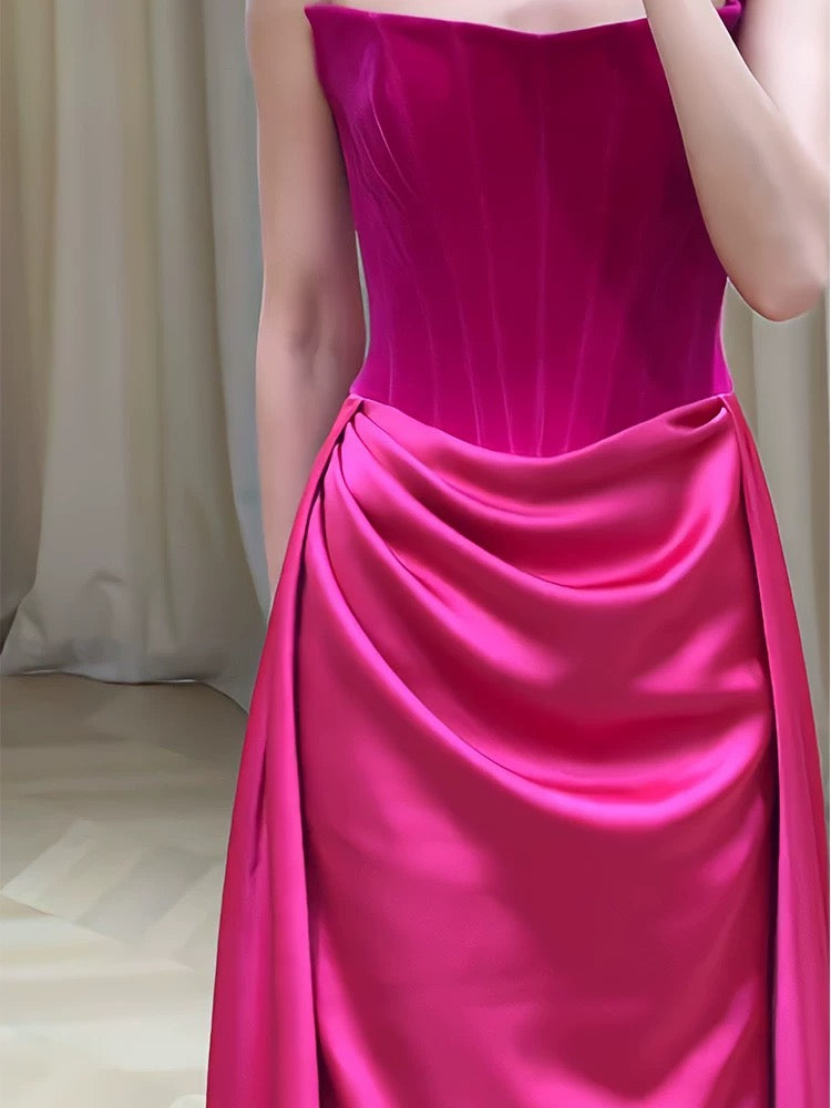 Strapless Sheath Hot Pink Long Prom Dress With Slit J3059