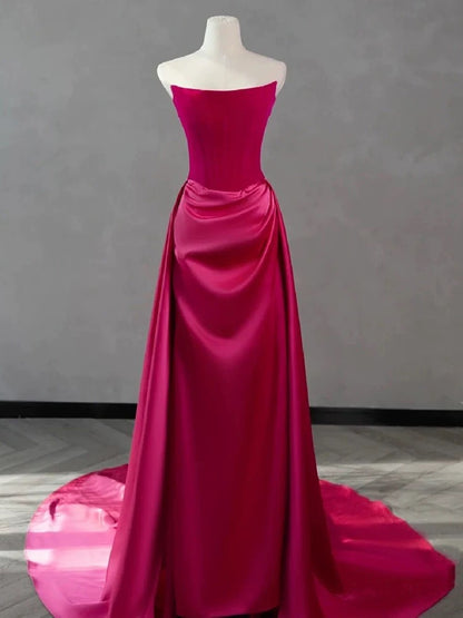 Strapless Sheath Hot Pink Long Prom Dress With Slit J3059