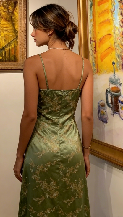 Robe de bal longue en satin vert, coupe trapèze, idéale pour une soirée de remise de diplômes (J3170)