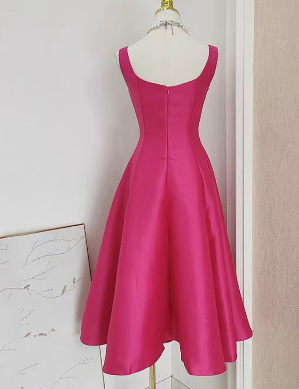 Hot Pink A Line Satin Homecoming Dress Short Prom Dress J3183