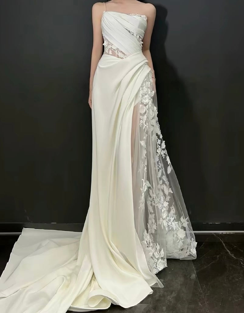 A Line White Birthday Party Dress Lace Wedding Dress J3248