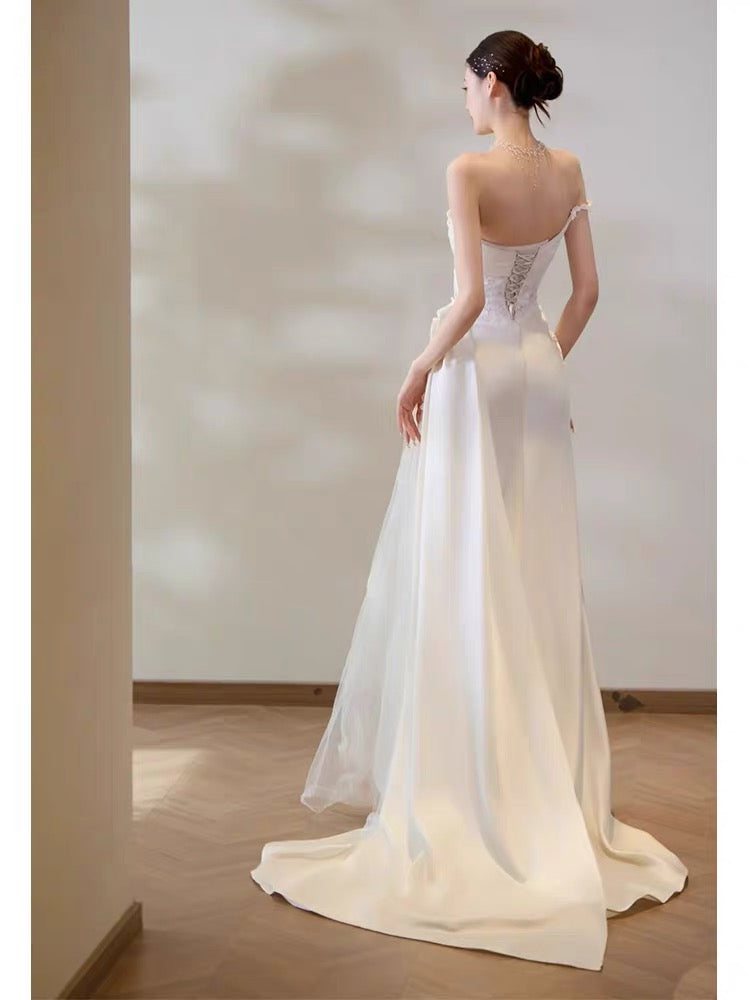 A Line White Birthday Party Dress Lace Wedding Dress J3248