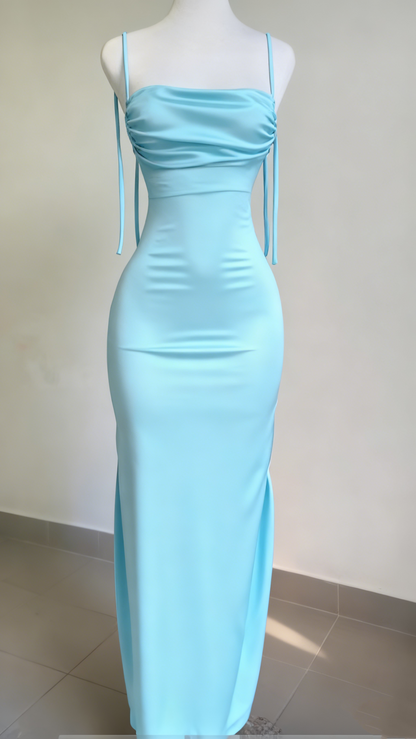 Navy Blue Sheath Long Prom Dress Backless Evening Party Dress J3315