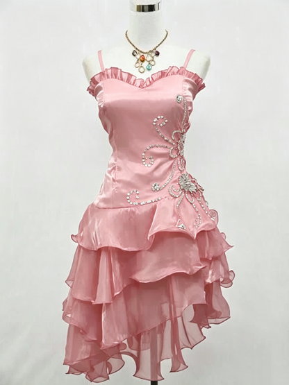 Robe Courte de Bal Noire à Volants, Robe de Soirée Rétro Perlée J3325