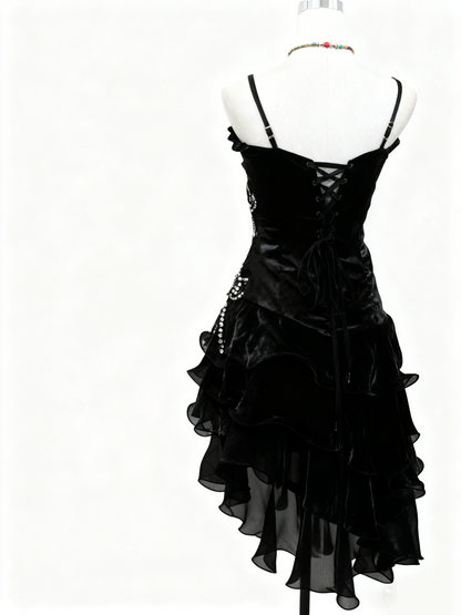 A Line Black Ruffle Short Prom Dress Homecoming Dress J3325