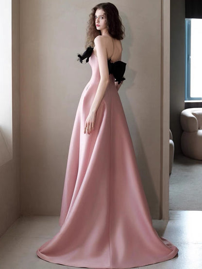 Robe de bal longue rose bustier coupe trapèze, robe de fête d'anniversaire J3352