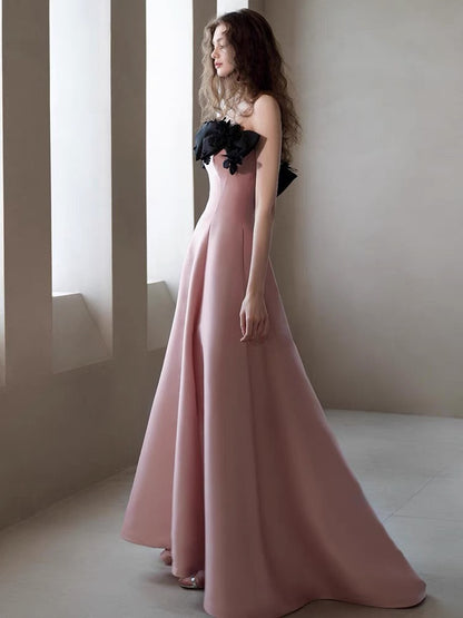 Robe de bal longue rose bustier coupe trapèze, robe de fête d'anniversaire J3352