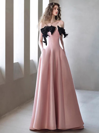 Robe de bal longue rose bustier coupe trapèze, robe de fête d'anniversaire J3352