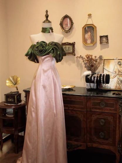 Robe de bal longue rose coupe trapèze, robe de soirée formelle J3355