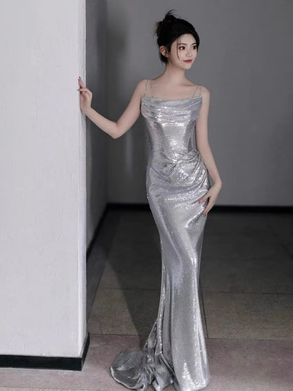 Silver Mermaid Long Prom Dress Formal Party Dress J3361