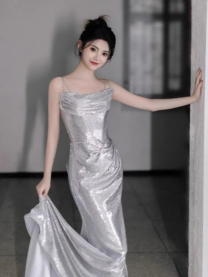 Silver Mermaid Long Prom Dress Formal Party Dress J3361