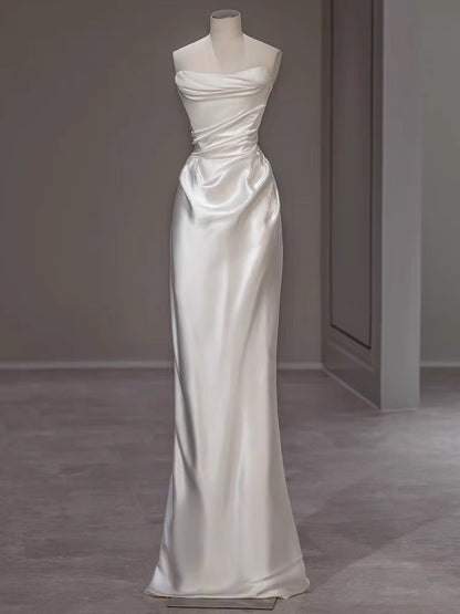 Strapless White Sheath Wedding Dress Formal Evening Gown J3362