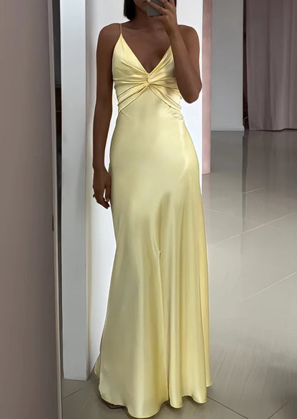 Robe de bal longue jaune à col en V et fourreau J3368