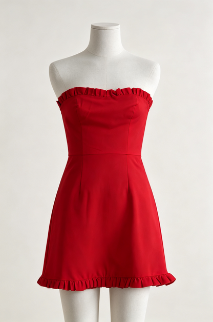 Robe de bal courte rouge sans bretelles J3395