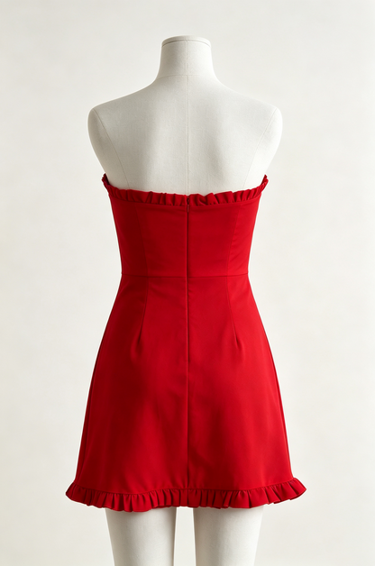 Robe de bal courte rouge sans bretelles J3395