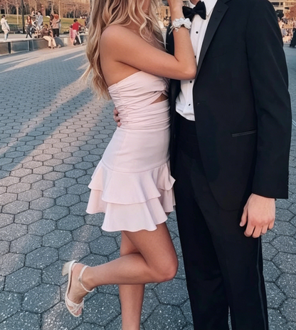 Strapless Light Pink Short Prom Dress Homecoming Dress J3396
