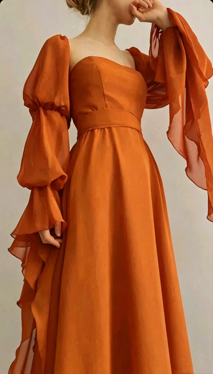 A-Linie Burgunderrot Langes Ballkleid Lange Ärmel Formales Partykleid J3505