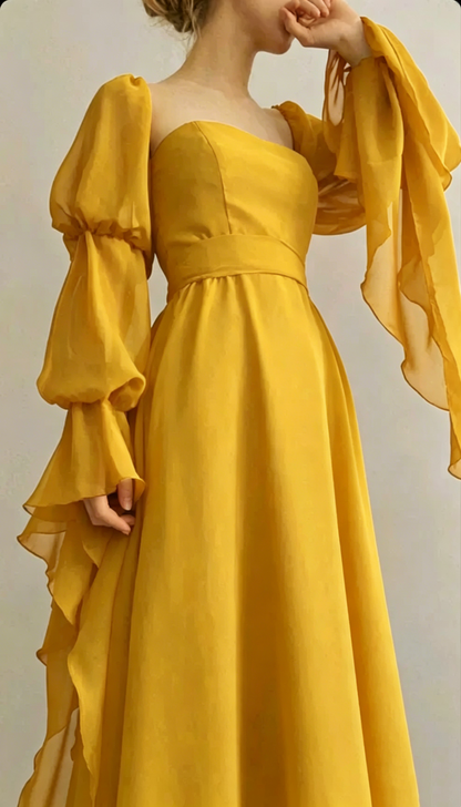 A-Linie Burgunderrot Langes Ballkleid Lange Ärmel Formales Partykleid J3505