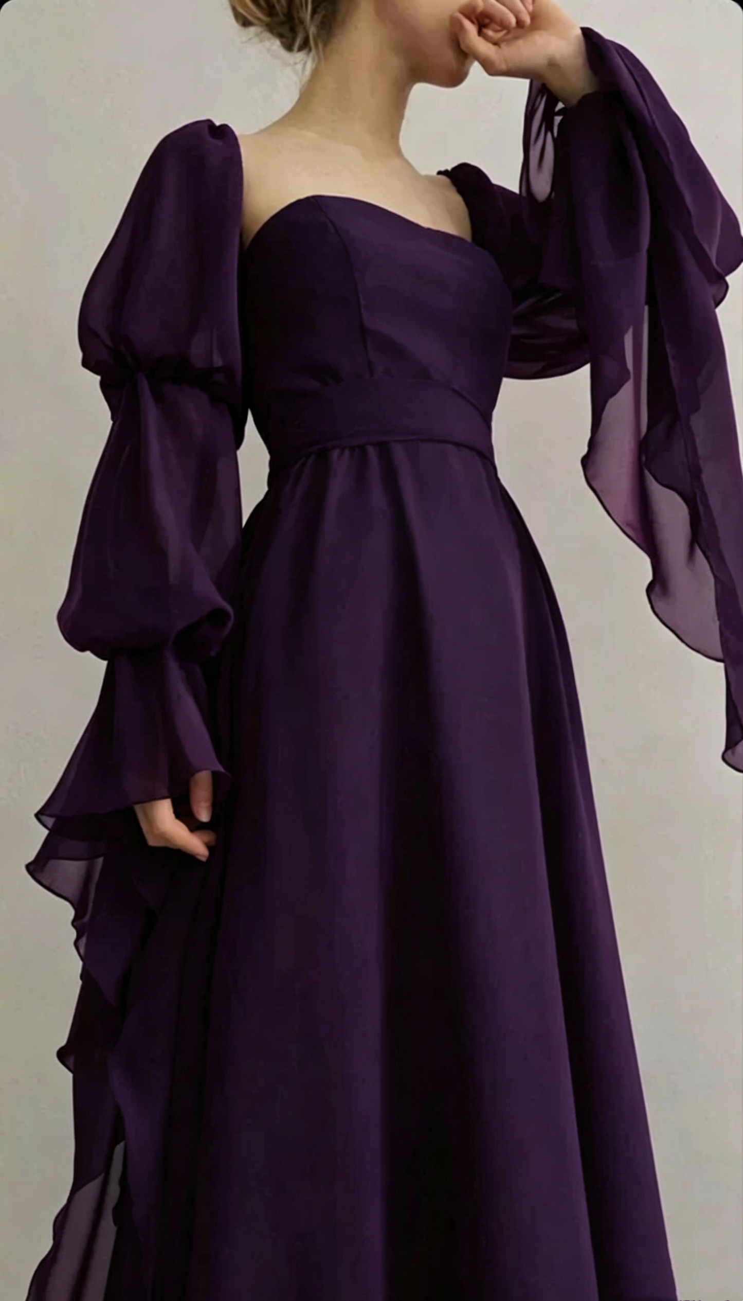 A-Linie Burgunderrot Langes Ballkleid Lange Ärmel Formales Partykleid J3505