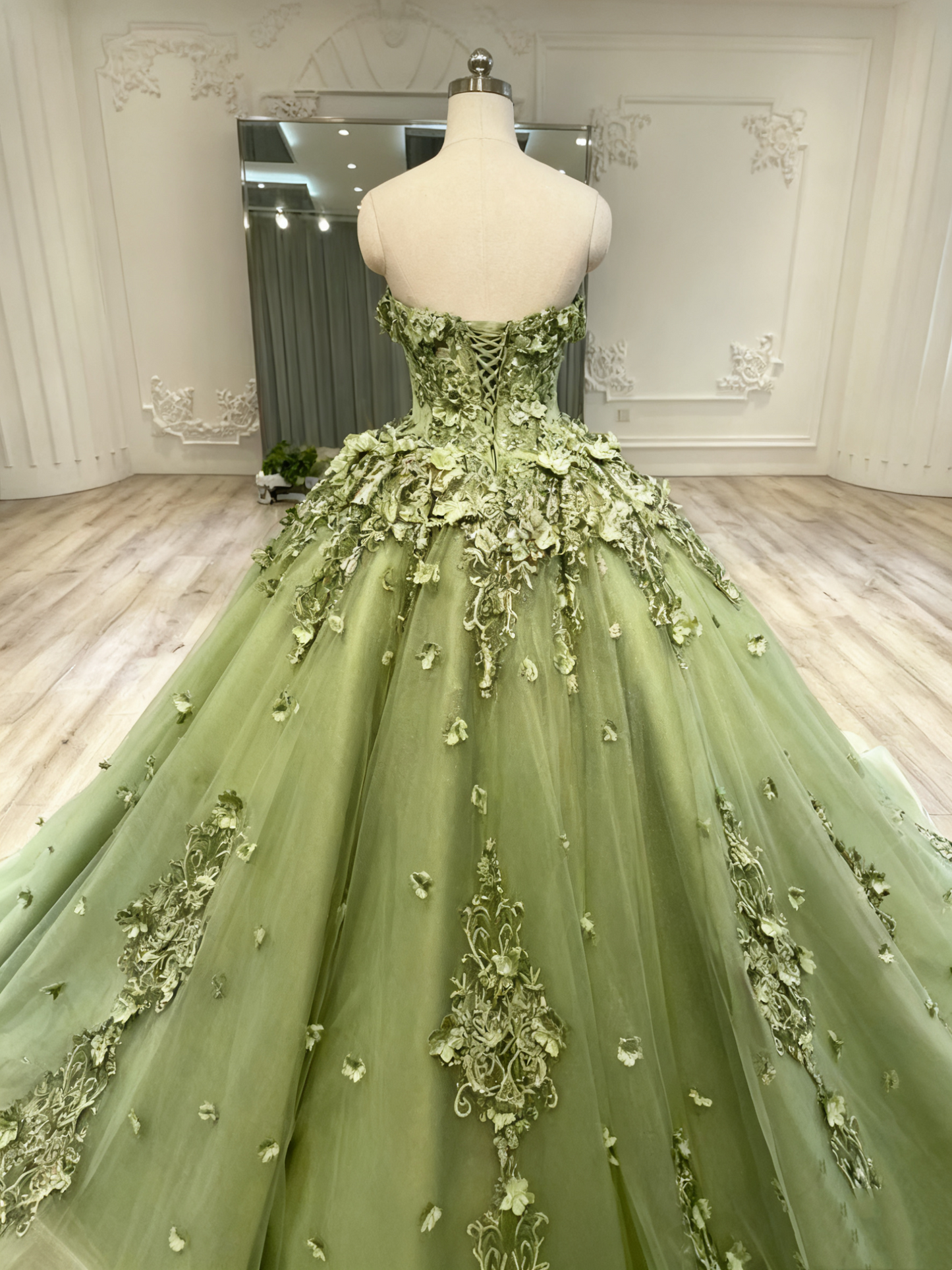 Robe de Quinceanera longue verte à épaules dénudées, robe de bal pour 15 ans, J3517