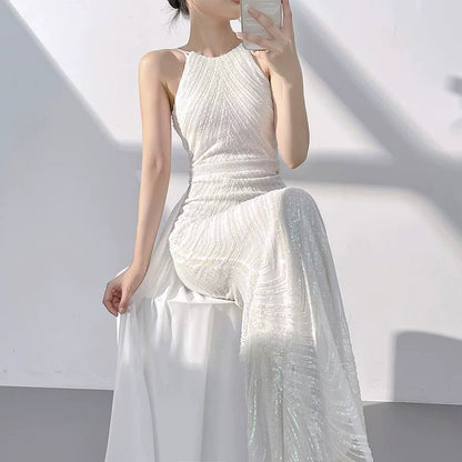 Robe de mariée fourreau blanche à paillettes, longue robe de soirée formelle J3625