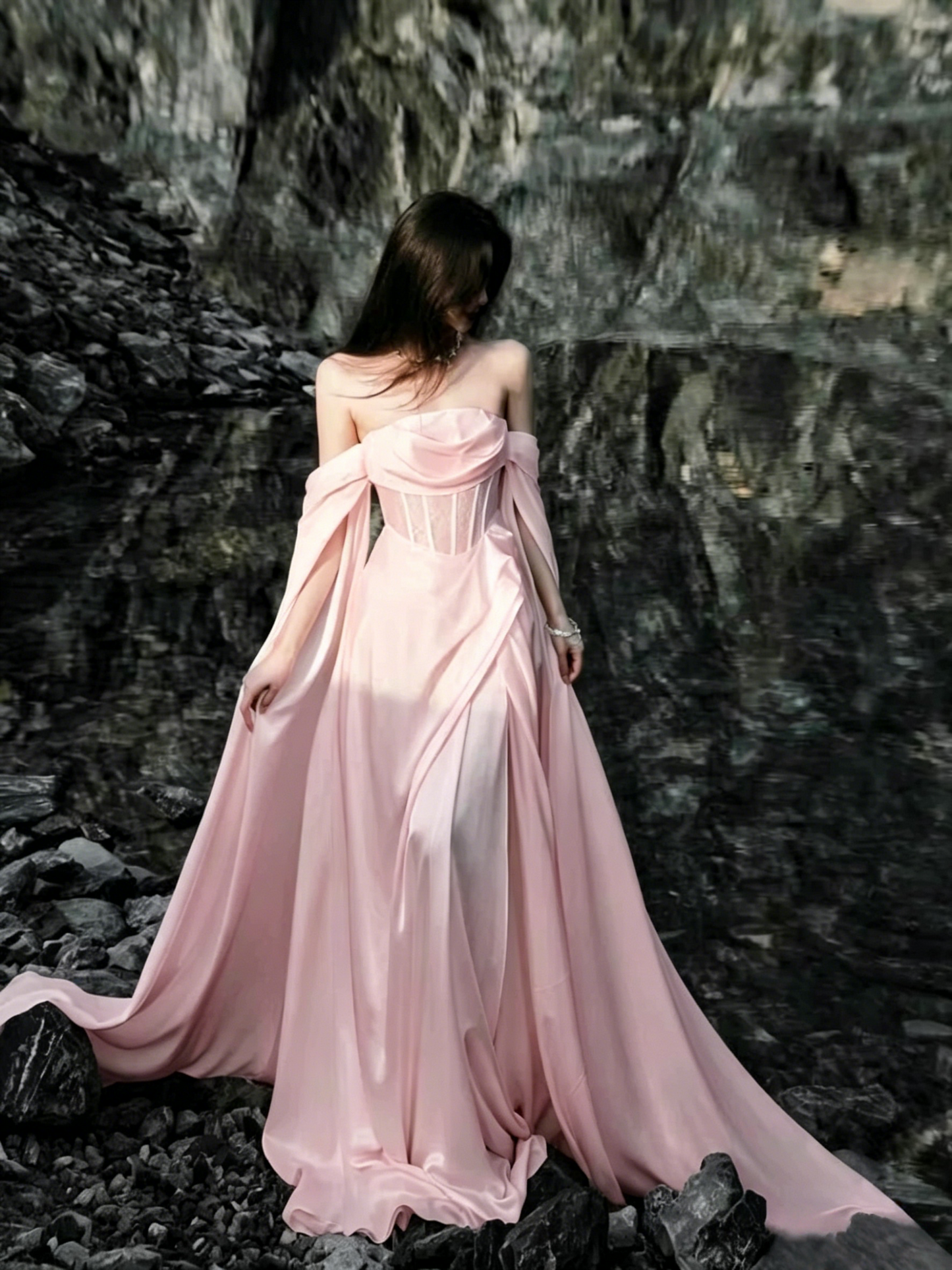 Robe de mariée longue blanche à épaules dénudées, coupe trapèze, robe de soirée longue J3674