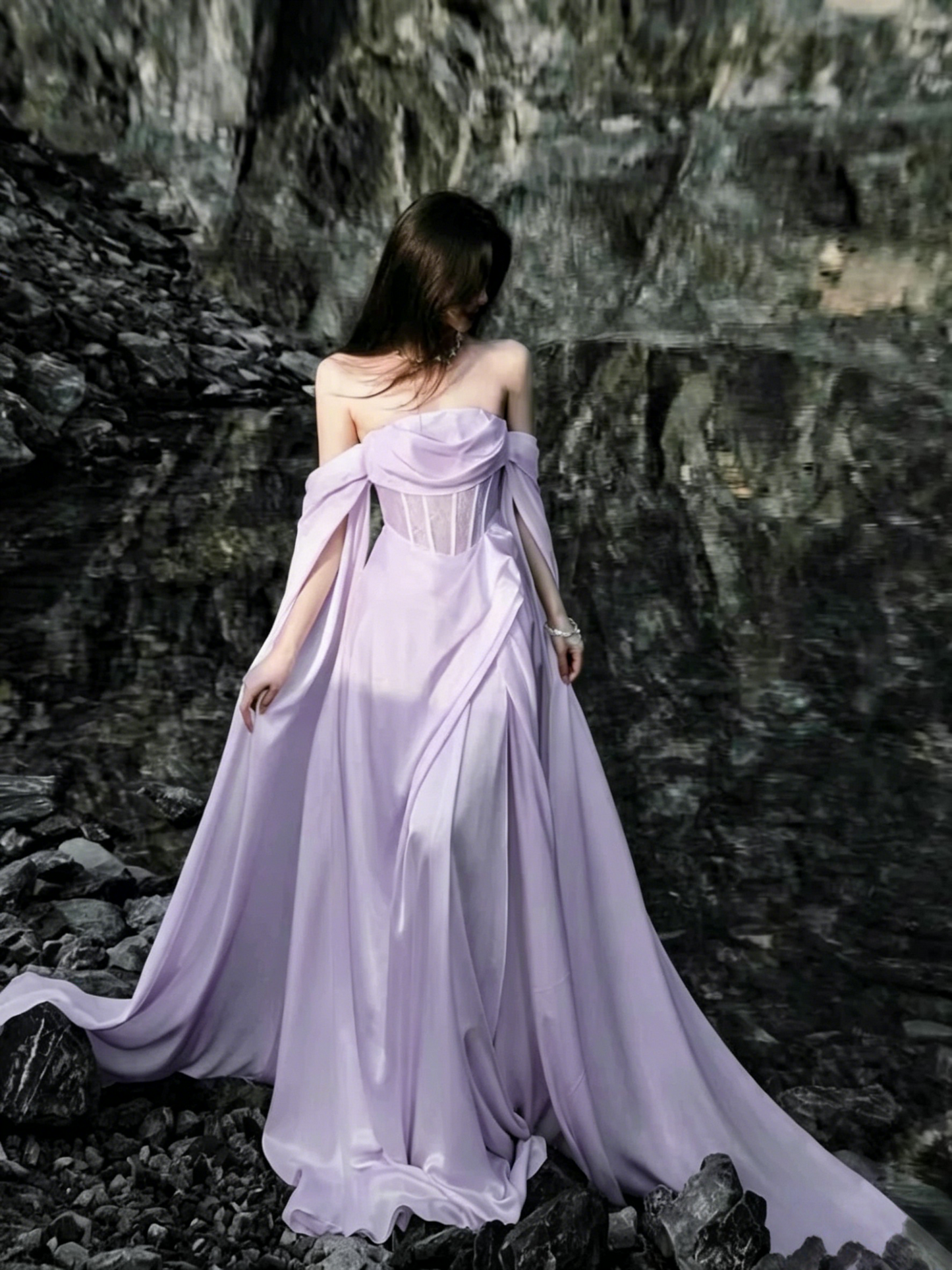 Robe de mariée longue blanche à épaules dénudées, coupe trapèze, robe de soirée longue J3674