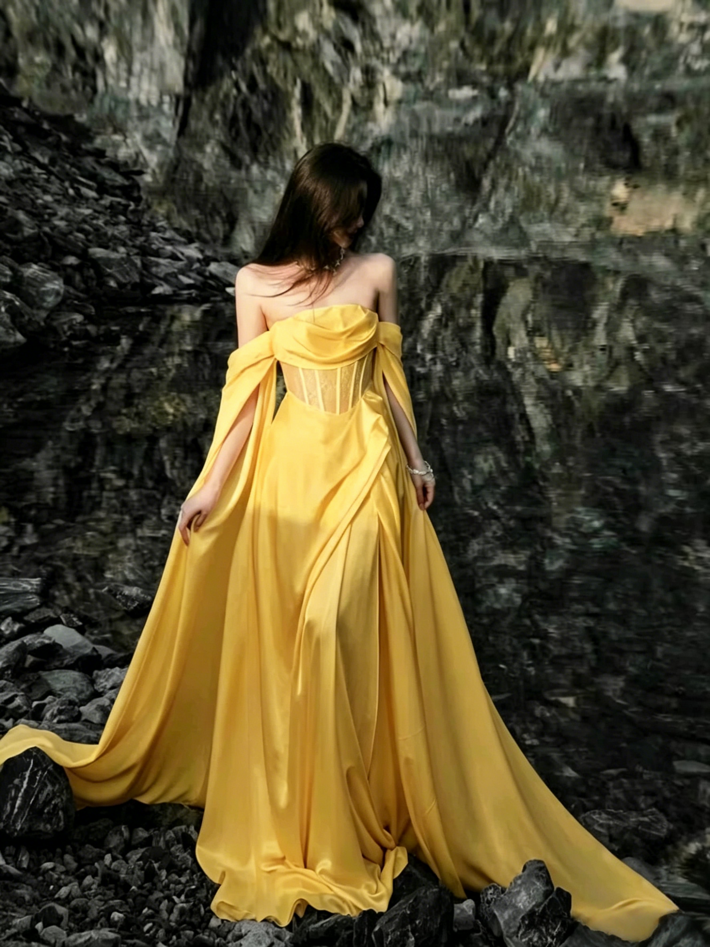 Robe de mariée longue blanche à épaules dénudées, coupe trapèze, robe de soirée longue J3674