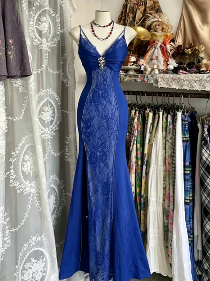 Robe de bal vintage en dentelle bordeaux à col en V et manches longues, style sirène, tenue de soirée, d'anniversaire, J3677