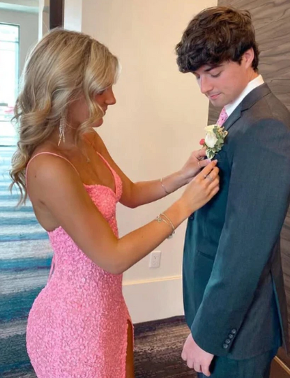 Elegante Meerjungfrau Pailletten Rosa Lange Ballkleider Abendkleid J3687