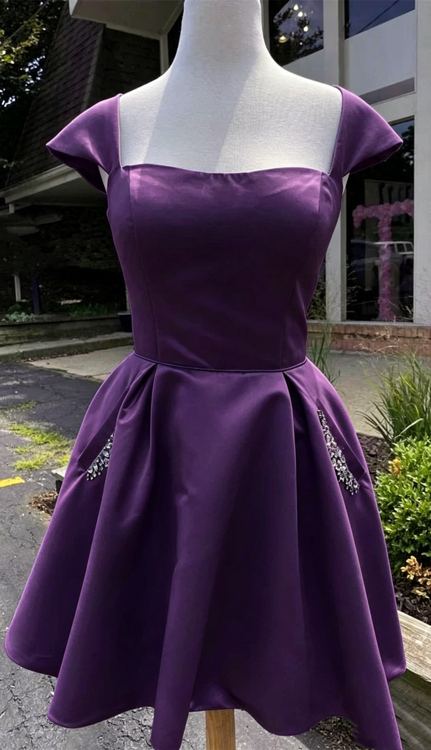 Sky Blue Satin Short Homecoming Dress With Beaded Pockets J3873