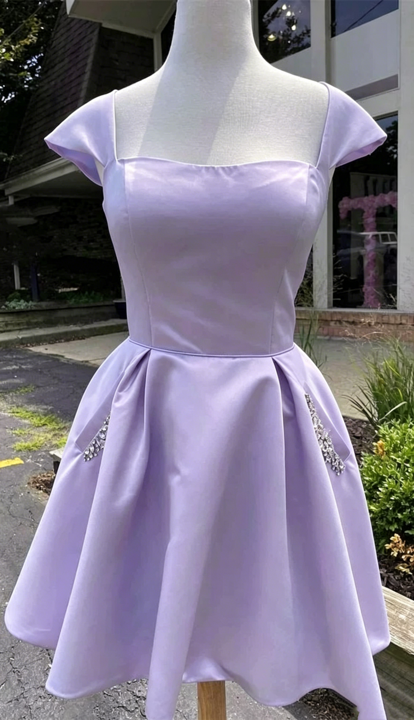Sky Blue Satin Short Homecoming Dress With Beaded Pockets J3873
