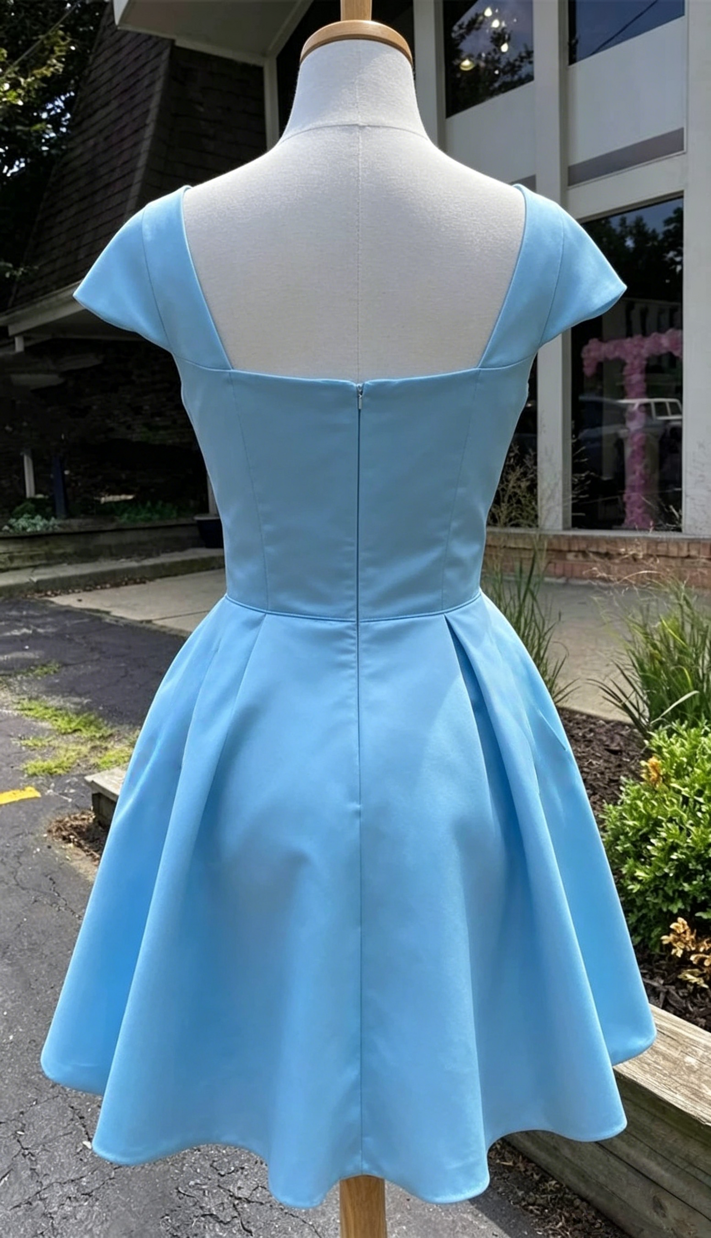 Sky Blue Satin Short Homecoming Dress With Beaded Pockets J3873
