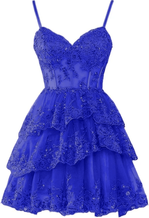 Lavendel Spitze Homecoming Kleider Lagen A-Linie Kurzes Minikleid J3955