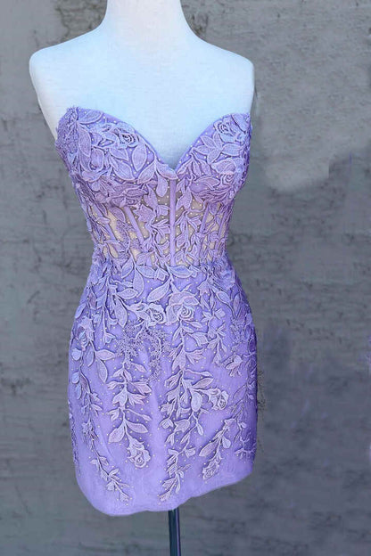 Robe Courte Fourreau Cœur en Dentelle Appliquée Robe de Soirée J4028