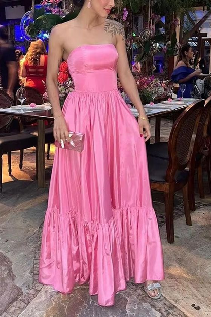Robe de bal longue bustier coupe trapèze rose vif J4090