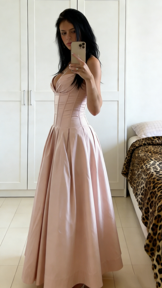 A Line Pink Satin Long Prom Dress Formal Party Dress J4301