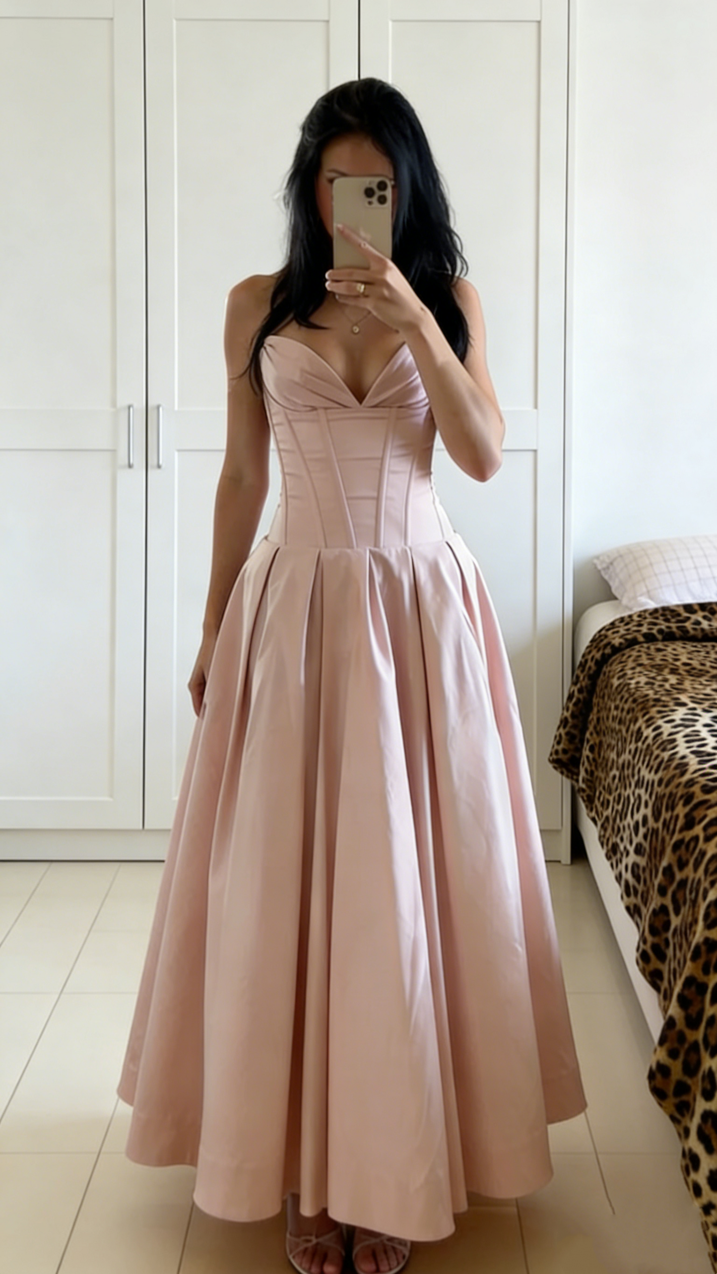 A-Linie Rosa Satin Langes Ballkleid Formelles Partykleid J4301