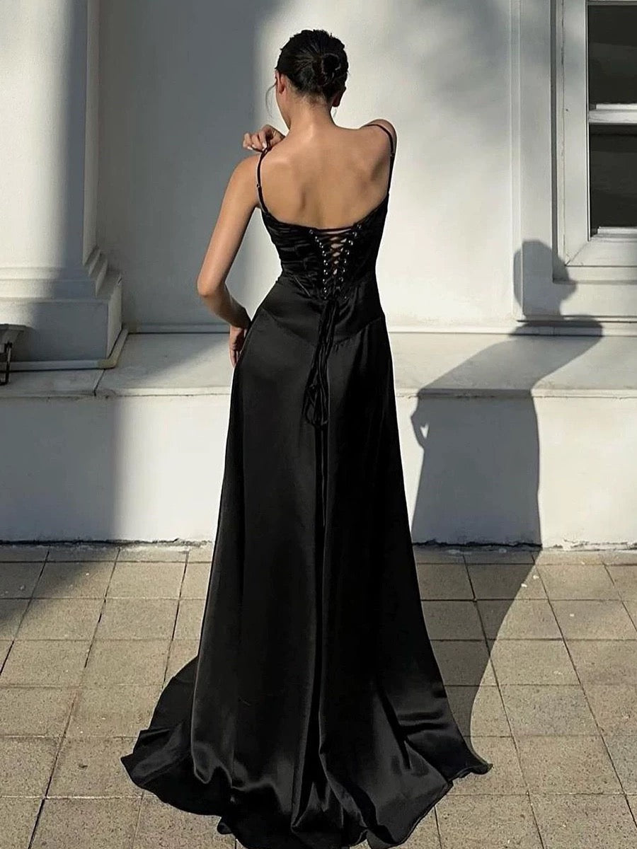 Spaghetti Straps Coffee Long Prom Dress Formal Party Dress J4304