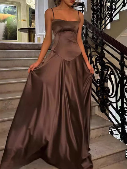 Spaghetti Straps Coffee Long Prom Dress Formal Party Dress J4304