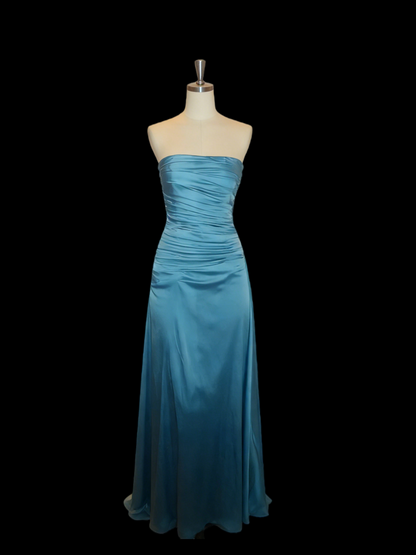formal women's light blue strapless dress for school Chic A-line Strapless Light Sky Blue Long Prom Dresses Simple Satin Ev –  SELINADRESS main image 1
